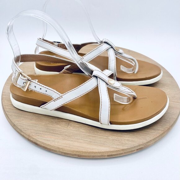 Vionic Sandals Womens 8 White Leather Arch Support Slingback Thong - Picture 1 of 11